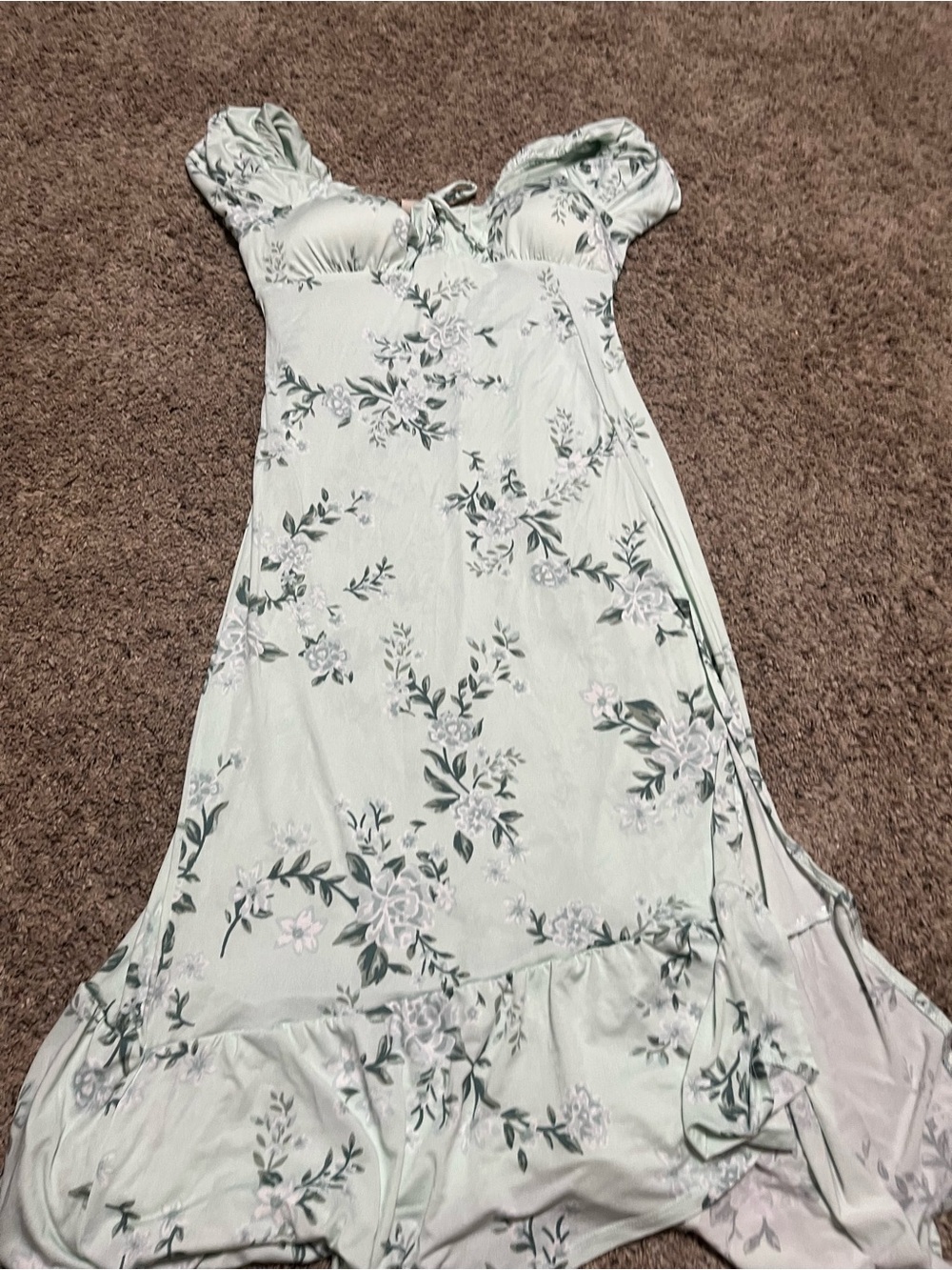 Derek Heart Mint Green Floral Maxi Dress with Puff Sleeves